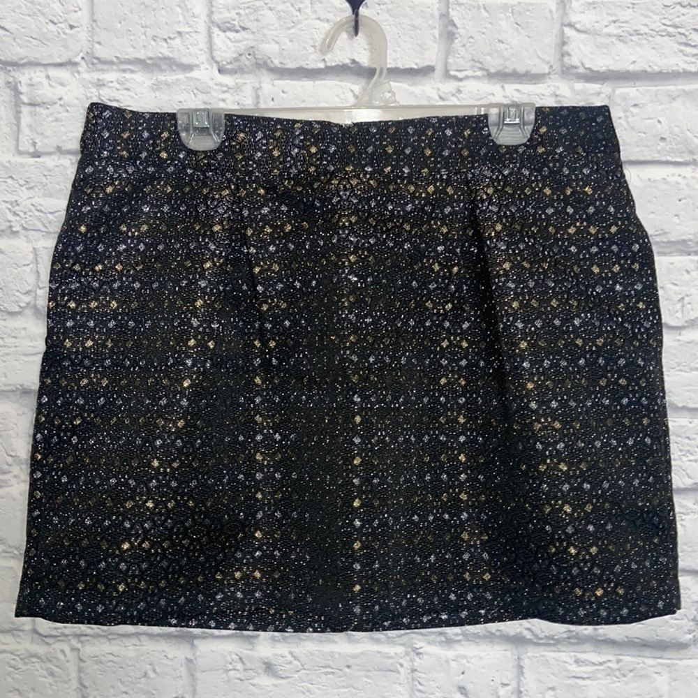 Old Navy 14 Black Gold and Silver Metallic Eyelet Lace Mini Skirt